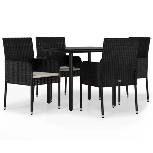 5 részes fekete polyrattan kerti étkezőgarnitúra párnákkal