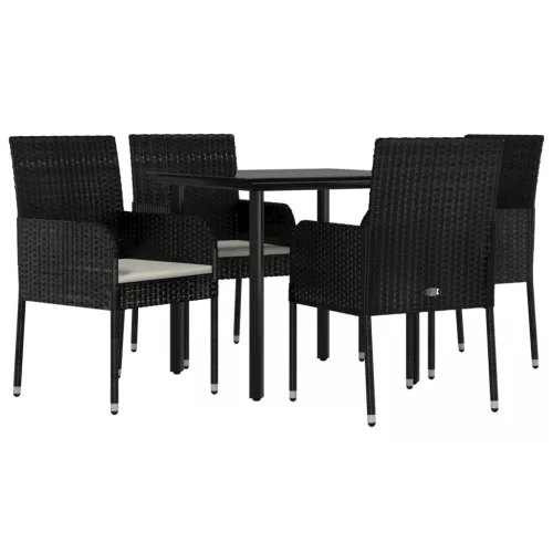  5 részes fekete polyrattan kerti étkezőgarnitúra párnákkal