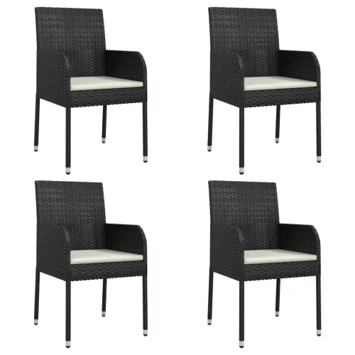  5 részes fekete polyrattan kerti étkezőgarnitúra párnákkal