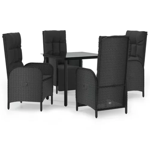  5 részes fekete polyrattan kerti étkezőgarnitúra párnákkal