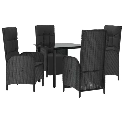  5 részes fekete polyrattan kerti étkezőgarnitúra párnákkal