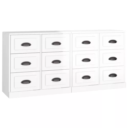  2 db magasfényű fehér szerelt fa tálalószekrény