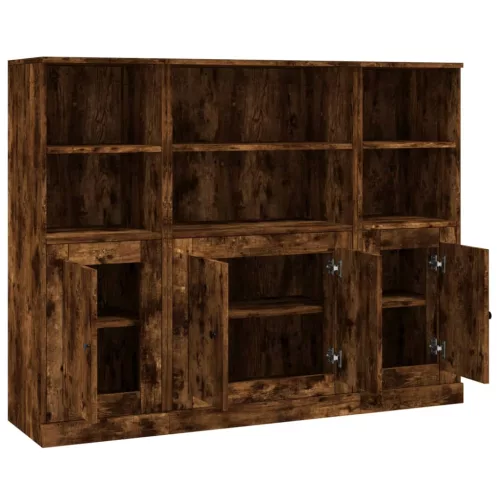  3 db füstös tölgy színű szerelt fa magasszekrény