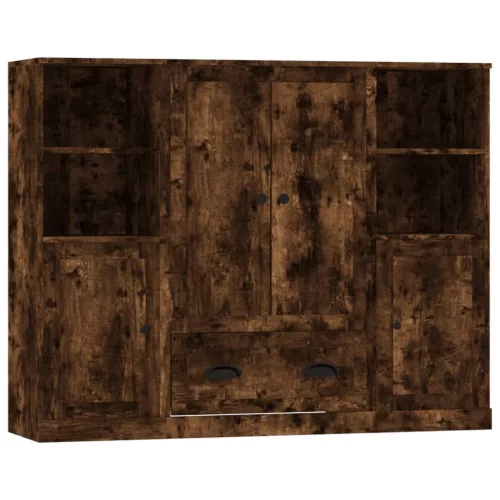  3 db füstös tölgy színű szerelt fa magasszekrény