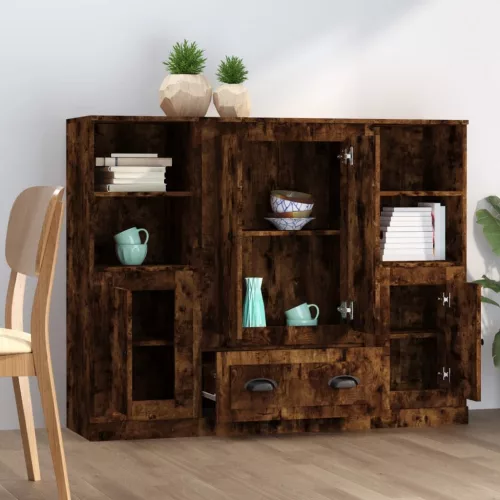  3 db füstös tölgy színű szerelt fa magasszekrény