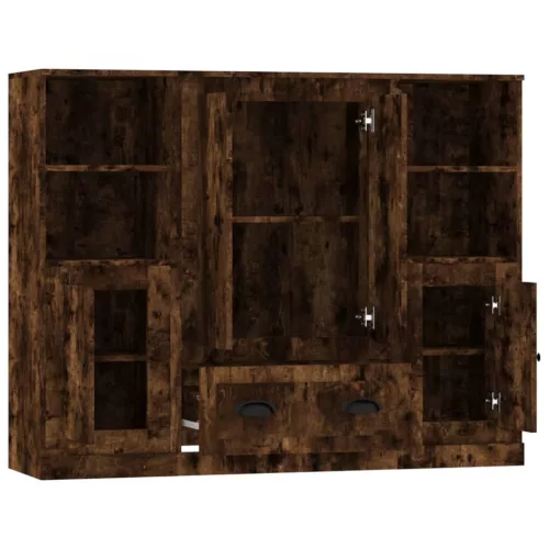  3 db füstös tölgy színű szerelt fa magasszekrény