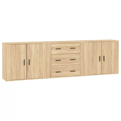  3 db sonoma tölgyszínű szerelt fa tálalószekrény