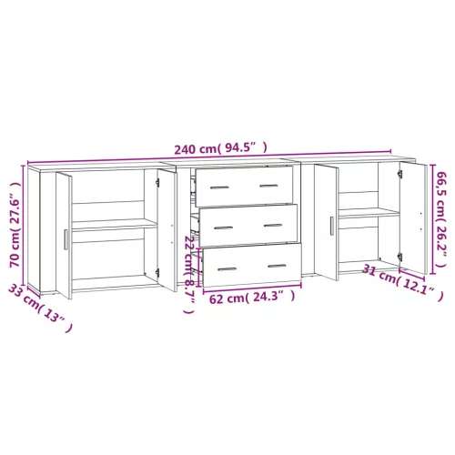  3 db sonoma tölgyszínű szerelt fa tálalószekrény