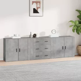  3 db betonszürke szerelt fa tálalószekrény