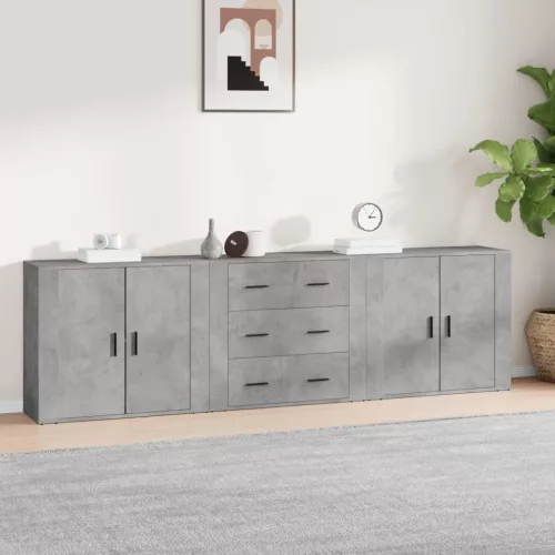  3 db betonszürke szerelt fa tálalószekrény