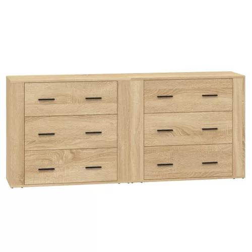  2 db sonoma tölgyszínű szerelt fa tálalószekrény