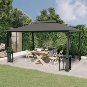    antracitszürke pavilon oldalfalakkal és dupla tetővel 3x4 m