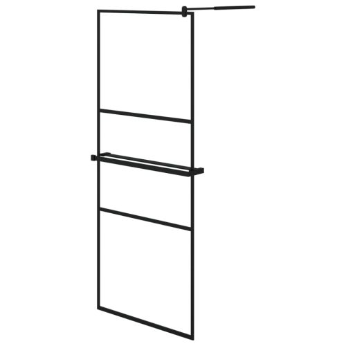  fekete ESG üveg és alumínium zuhanyfal polccal 80 x 195 cm