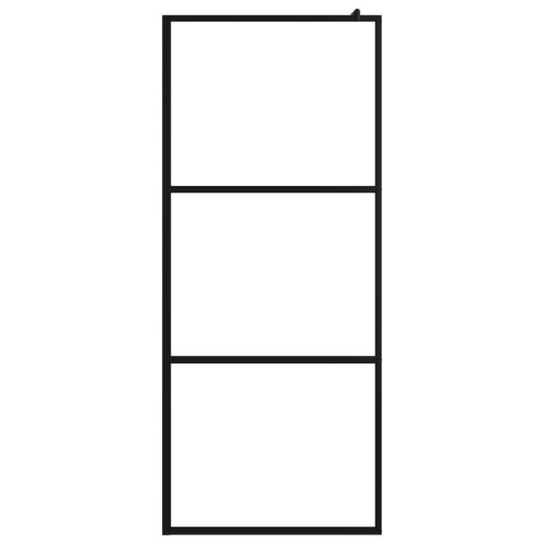  fekete ESG üveg és alumínium zuhanyfal polccal 90 x 195 cm