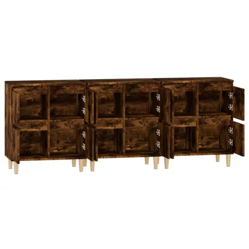  3 db füstös tölgy színű szerelt fa tálalószekrény 60x35x70 cm