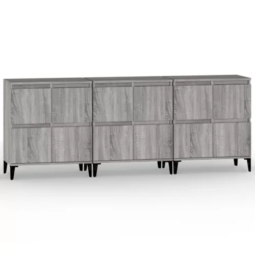  3 db szürke sonoma színű szerelt fa tálalószekrény 60x35x70 cm