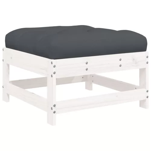  7 részes fehér tömör fa kerti ülőgarnitúra párnával