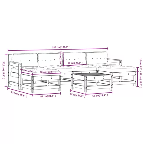  7 részes fehér tömör fa kerti ülőgarnitúra párnával