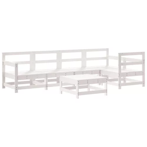  6 részes fehér tömör fa kerti társalgószett párnákkal