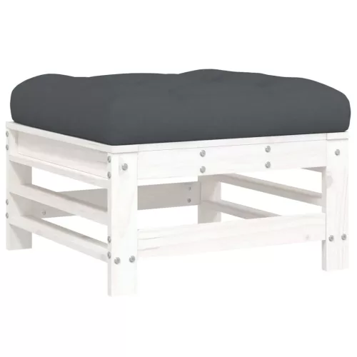  6 részes fehér tömör fa kerti társalgószett párnákkal