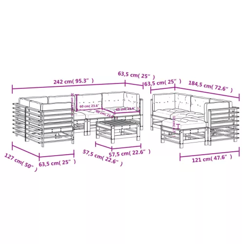  10 részes szürke tömör fa kerti ülőgarnitúra párnával