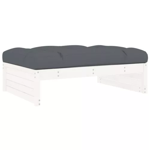  6 részes fehér tömör fa kerti társalgószett párnákkal