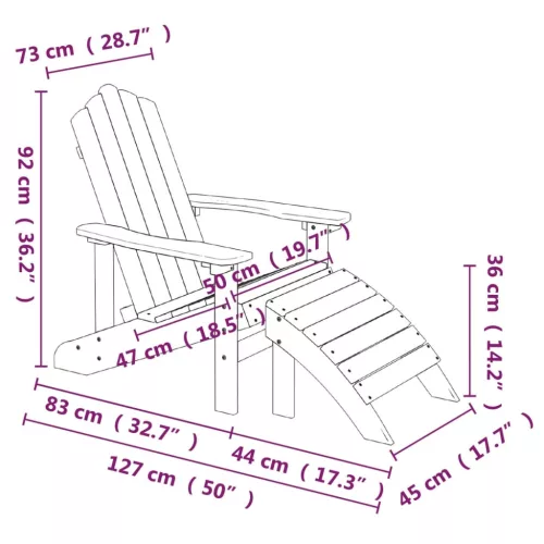  vízkék HDPE kerti adirondack szék lábtartóval