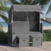  antracitszürke/fekete polyrattan és tömör fa strandszék tetővel