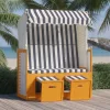  fehér és kék polyrattan és tömör fa strandszék tetővel