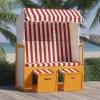  piros és fehér polyrattan és tömör fa strandszék tetővel