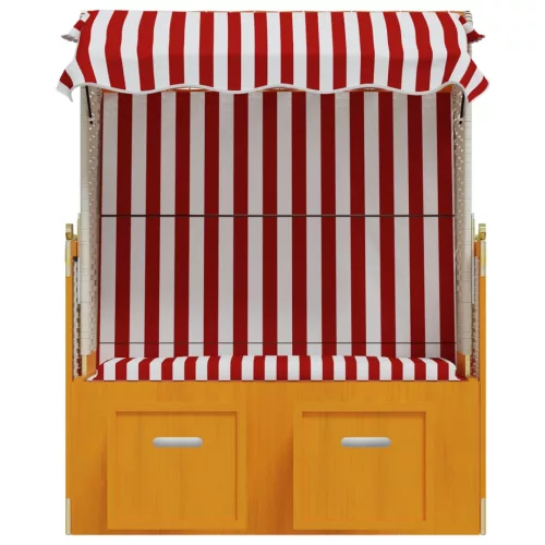 piros és fehér polyrattan és tömör fa strandszék tetővel