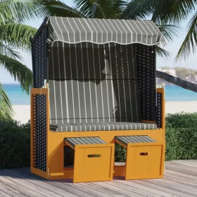    fekete és szürke polyrattan és tömör fa strandszék tetővel