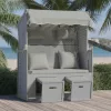  szürke polyrattan és tömör fa strandszék párnákkal
