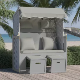  szürke polyrattan és tömör fa strandszék párnákkal