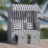  kék és fehér polyrattan és tömör fa strandszék párnákkal