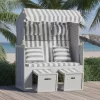  szürke-fehér polyrattan és tömör fa strandszék párnákkal