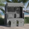  antracitszürke-fekete polyrattan és fa strandszék párnával