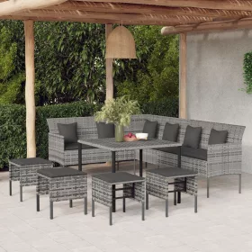    6 részes szürke polyrattan kerti étkezőgarnitúra párnákkal