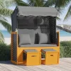  fekete-antracitszürke polyrattan és fa strandszék párnával