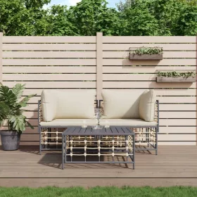   3 részes antracitszürke polyrattan kerti ülőgarnitúra párnákkal