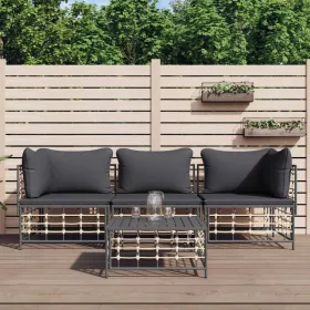    4 részes antracitszürke polyrattan kerti ülőgarnitúra párnákkal