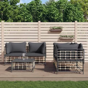    5 részes antracitszürke polyrattan kerti ülőgarnitúra párnákkal