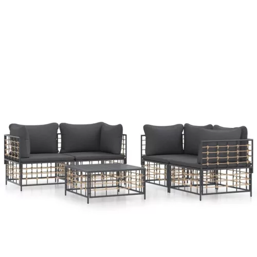  5 részes antracitszürke polyrattan kerti ülőgarnitúra párnákkal
