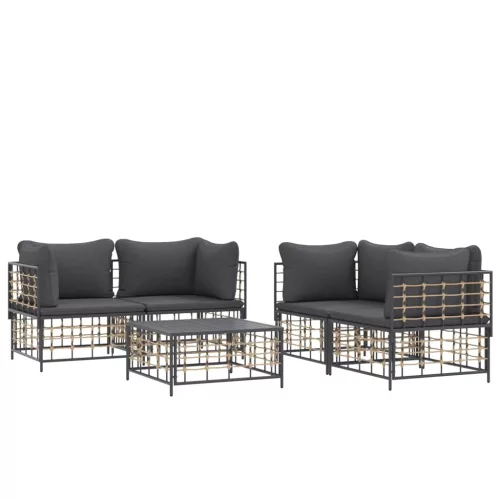  5 részes antracitszürke polyrattan kerti ülőgarnitúra párnákkal