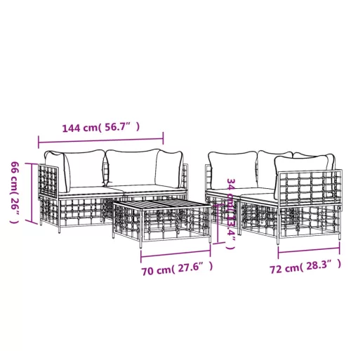  5 részes antracitszürke polyrattan kerti ülőgarnitúra párnákkal