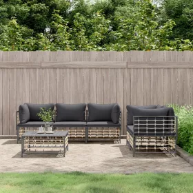    6 részes antracitszürke polyrattan kerti ülőgarnitúra párnákkal