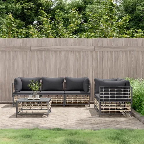  6 részes antracitszürke polyrattan kerti ülőgarnitúra párnákkal