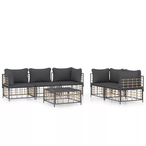  6 részes antracitszürke polyrattan kerti ülőgarnitúra párnákkal