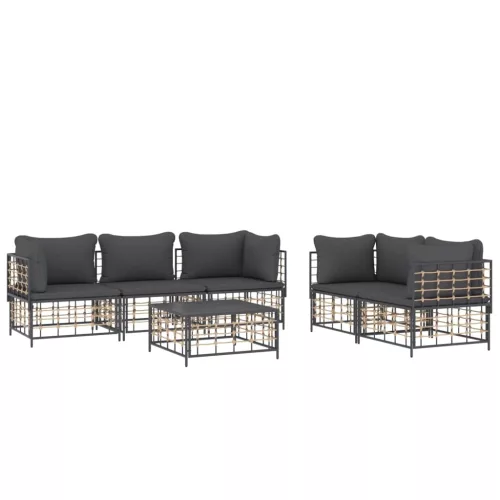  6 részes antracitszürke polyrattan kerti ülőgarnitúra párnákkal
