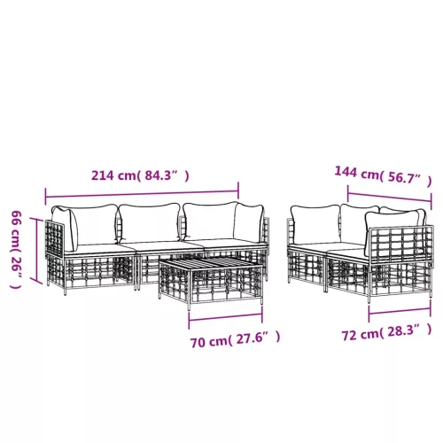  6 részes antracitszürke polyrattan kerti ülőgarnitúra párnákkal